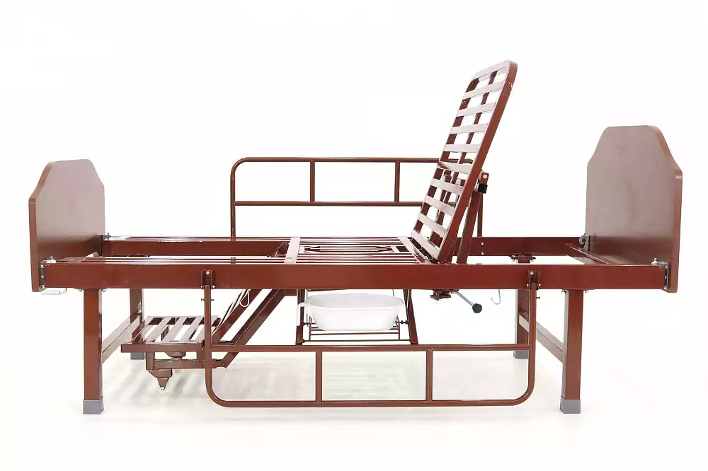 Кровать Мед-Мос Е-49 (ММ-2120Н-10) функциональная медицинская, механичекая, с туалетным устройством и функцией «кардиокресло», материал ЛДСП Венге