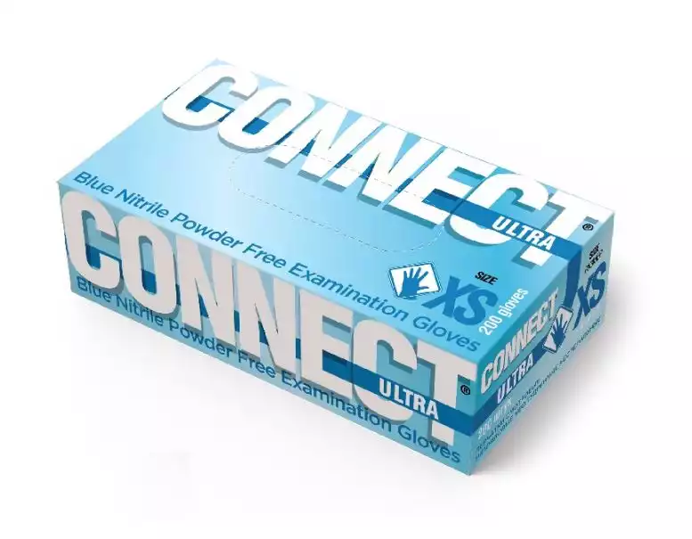 Перчатки медицинские смотровые нитриловые неопудренные нестерильные прочные CONNECT ULTRA (INTCO) 100 пар р.XS цвет голубой