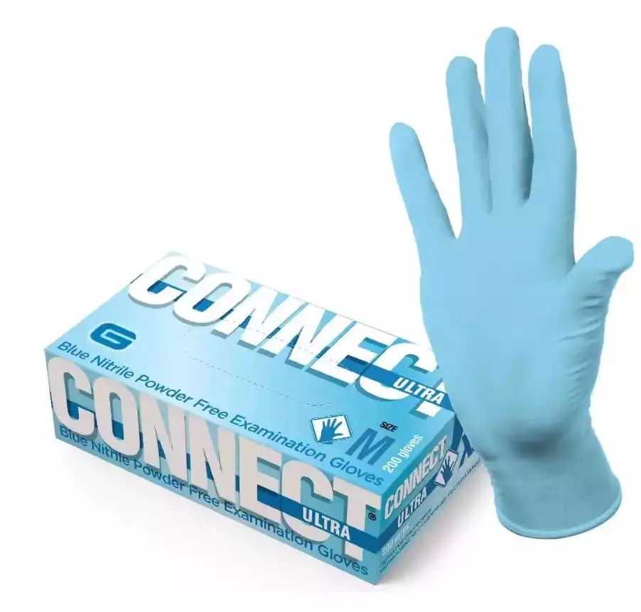 Перчатки медицинские смотровые нитриловые неопудренные нестерильные прочные CONNECT ULTRA (INTCO) р.M цвет голубой упаковка 100 пар